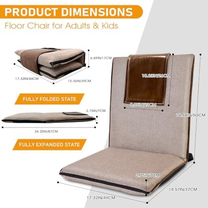 FASTMOMENT Floor Chair with Back Support Foldable Meditation Seat, Brown