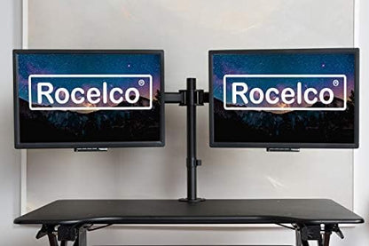 Rocelco Premium Desk Computer Monitor Mount - Standard Pattern Fits 13" - 27" LED LCD Dual Flat Screen - Double Articulated Full Motion Adjustable Arm - Grommet and C Clamp - Black (R DM2)