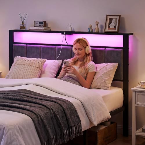 Full Size Bed Frame with Upholstered Headboard and 2 Storage Drawers