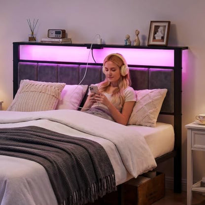 Full Size Bed Frame with Upholstered Headboard and 2 Storage Drawers