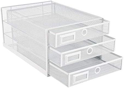 Annova Desk Organizer Wire Mesh 3 Tier Sliding Drawers Paper Sorter/Multifunctional/Premium Solid Construction for Letters, Documents, Mail, Files, Paper, Kids' Art Supplies (White)