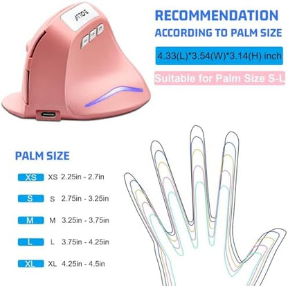 Wireless Vertical Ergonomic Optical Mouse, Pink Computer Mouse with 3 Adjustable DPI 1000/1600/ 2400, 5 Buttons for Laptop, Desktop, PC, MacBook
