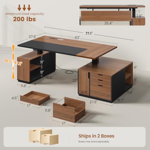 77.1" Executive Large Electric Standing Desk, Brown