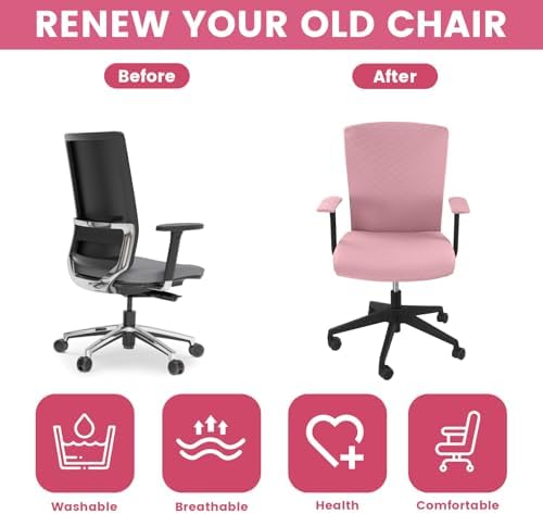 Office Chair Covers Set, Stretch Seat Covers for Chairs Cushion, Computer Chair Cover with Armrest Covers, Gaming Chair Cover Accessories Slipcovers Pads Office Cushion Backrest(Pink)