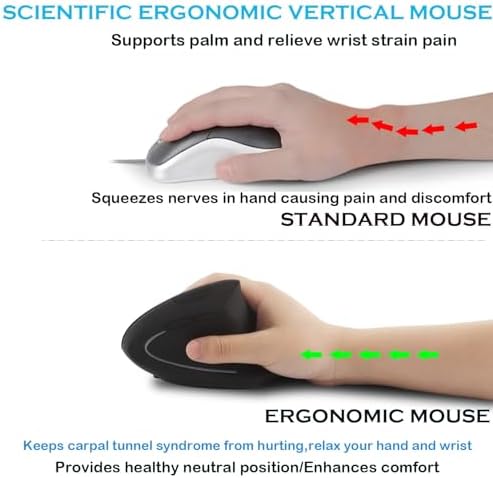 Wireless Mouse Ergonomic Vertical Mouse Ergo LED Light High Precision Optical Cordless Lightweight Mice Gift for Boy Girl Adults for PC Computer Laptop Mac Office,with Side Buttons, 800/1200/1600 DPI