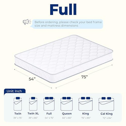 Full Size 8 Inch Cool Hybrid Mattress, Innerspring Coil Support