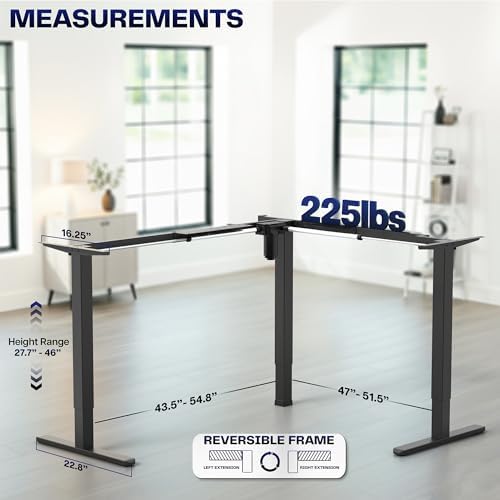 VIVO White Electric Corner 3 Leg Standing Desk Frame, DESK-E355W