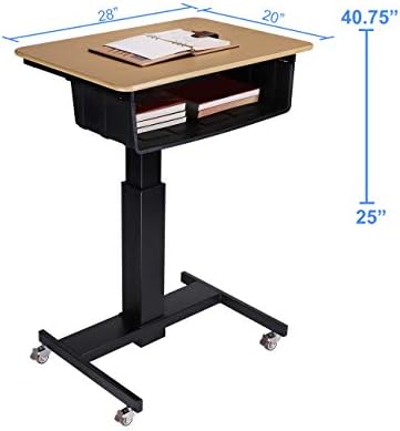 Rocelco 28" Height Adjustable Mobile School Standing Desk with Book Box Bundle- Quick Sit Stand Up Home Computer Workstation - Gas Spring Assist Office Laptop Riser Cart - Wood Grain (R MSD-28-BB)
