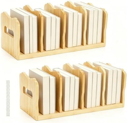 Lawei 2 Pack Wooden Mail Sorter, 4 Slot Desk File Organizer with Handles, Sturdy File Sorter Book Holder for Letter, Envelope, Purse Clutch Divider, Storage Folder Racks for Home, Office, Classroom