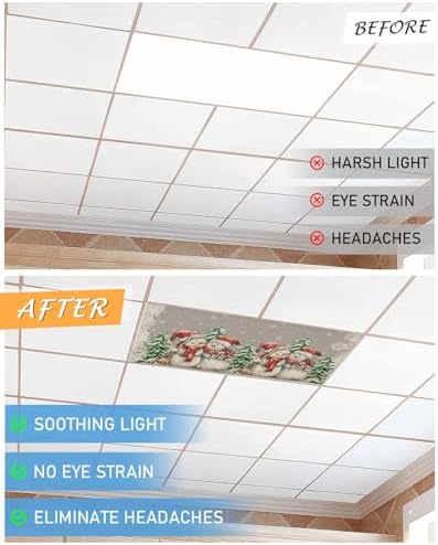Grey Christmas Magnetic Fluorescent Light Covers for Ceiling Lights 2 x 4 Feet,Snowman Snowflakes Green Pine Tree Retro Office Classroom Kitchen Drop Ceiling Light Covers Filters Shade Panel 3 Packs