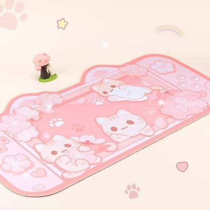 BelugaDesign Sakura Cat Desk Pad | NS Switch Keyboard Laptop Gaming Setup Accessories Mat Large Mat Mousepad | Pastel Pink Bunny Kawaii Cute Anime Desk Mat Blotter Protector with Gel Wrist Support