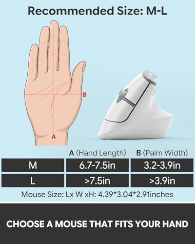 Ergonomic Mouse, Wireless Bluetooth Vertical Mouse with 3-Device Connectivity, 2.4GHz USB-A Receiver, Quiet Clicks, 7 Buttons, Adjustable DPI, Right Hand, for Windows Mac Laptop PC
