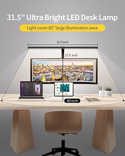 Desk Lamps for Home Office, 24W Extra Bright Office Desk Lighting, 31.5" Wide Modern Black Desk Lights with Auto Dimming Memory Function, Stepless Dimming Task lamp for Workbench Monitor