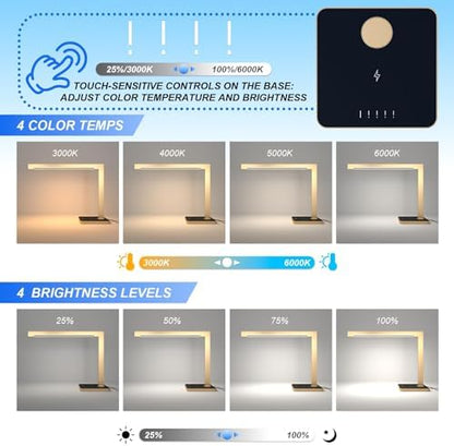 Dimmable Desk Lamp with Charging Station, 15W CCT Table Lamp
