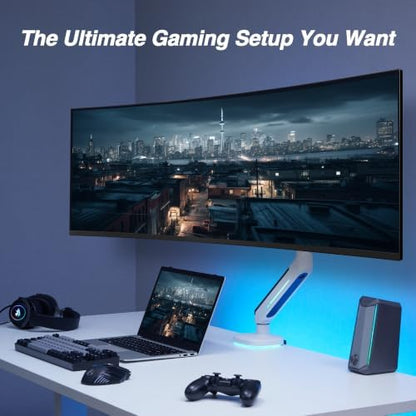 AVLT Single 27”-45” RGB Gaming Monitor Arm Desk Mount - White