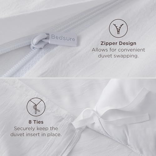 Prewashed Duvet Cover Queen, Cotton-Like Soft Bedding Set, White