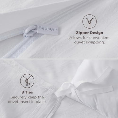 Prewashed Duvet Cover Queen, Cotton-Like Soft Bedding Set, White
