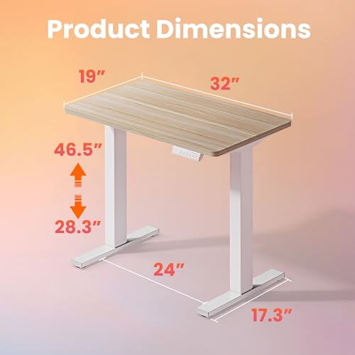 32x19 Inch Small Electric Standing Desk, Adjustable, Light Walnut