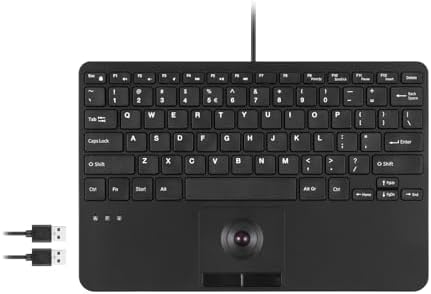 Perixx PERIBOARD-526 US, Wired Mini USB Keyboard with Trackball - X Type Scissor Keys - 11.18x7.17x1.1 Inches - Build-in 2 USB Hubs - US English