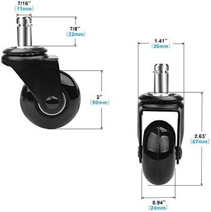 Office Chair Caster Replacement Wheel for Hardwood Floor and Carpet,2" Heavy Duty Universal Floor Safe Caster Set of 5,Rubber Wheels Office Chair to Replace Office Chair mats,fits 98% Chairs
