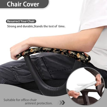 Mushroom Printed Office Chair Arm Covers, 2 Pack Chair Arm Rest Covers Stretchy Washable Comfort Office Chair Armrest Slipcovers for Rotating Chairs