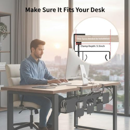 Under Desk Cable Management Tray, 36” Fabric No Drill Clamp Mount