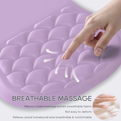 Ergonomic Mouse Pad Wrist Support with Memory Foam&Non-Slip Pu Base Cushion Massage Bump,Computer Mouse Pad for Carpal Tunnel Pain Relief,Gaming Mouse Pad for Desk, Home, Office,Purple