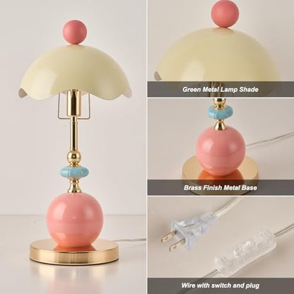 Modern Green Metal Shade Table Lamp Plug in Metal Base Desk Light with Plug Cord Switch for Bedroom Bedside Living Room