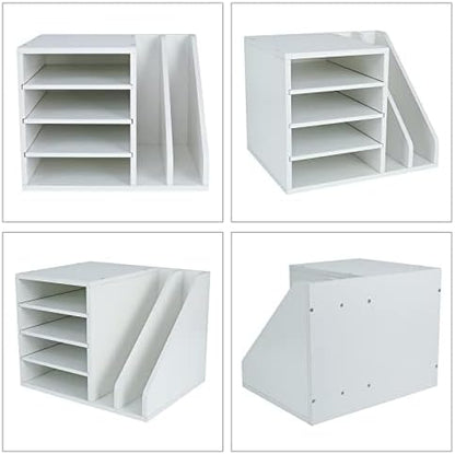PAG-Mass Wood Desktop File Holder Organizer Mail Sorter for File Folders, Mails, Envelopes, Mailing Supplies or Magazines, White