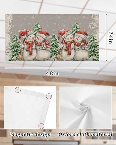 Grey Christmas Magnetic Fluorescent Light Covers for Ceiling Lights 2 x 4 Feet,Snowman Snowflakes Green Pine Tree Retro Office Classroom Kitchen Drop Ceiling Light Covers Filters Shade Panel 3 Packs