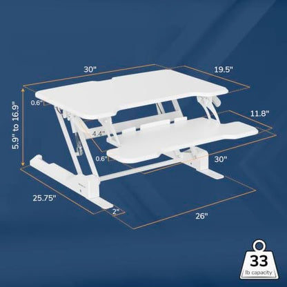 Mount-It! Standing Desk Converter, 30" Desk Riser, White