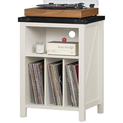 Record Player Stand with Vinyl Record Storage,White