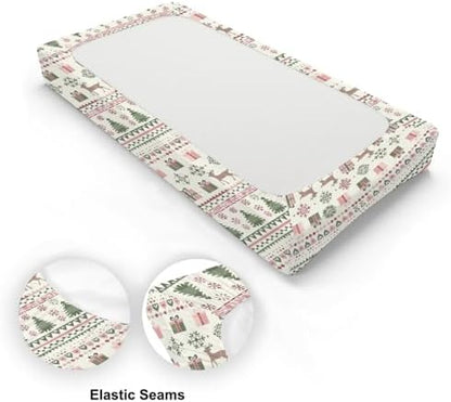 Cute Christmas Theme Reindeer Trees Snowflakes Winter Holiday Pattern Baby Changing Pad Cover, Unisex Christmas Nursery Diaper Changing Table Pad Mat Sheet for Boys Girls-16x32