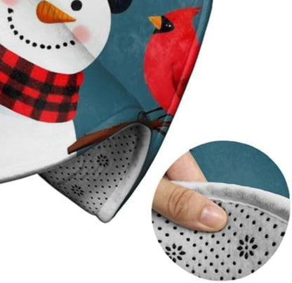 Soft Round Yoga Carpet, Office Chair Decor Round Mat for Carpet and Hardwood Floors Red Green Buffalo Plaid Snowflake Snowman Christmas