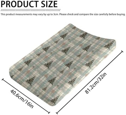 Christmas Trees Checkered Winter Holiday Pattern Baby Changing Pad Cover, Unisex Christmas Nursery Diaper Changing Table Pad Mat Sheet for Boys Girls-16x32