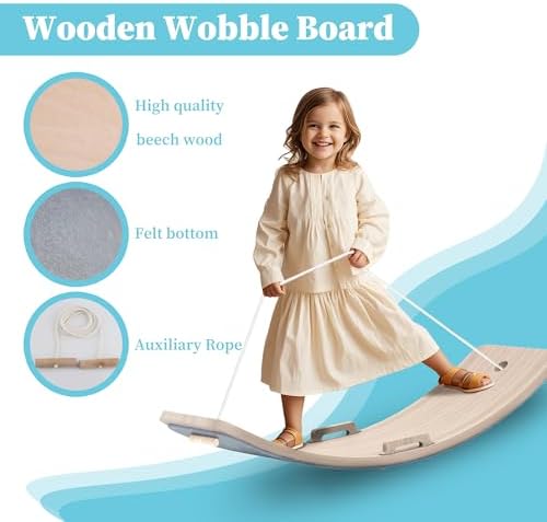 27 Inch Wooden Balance Board for Kids and Toddlers, Wobble Board with Rope