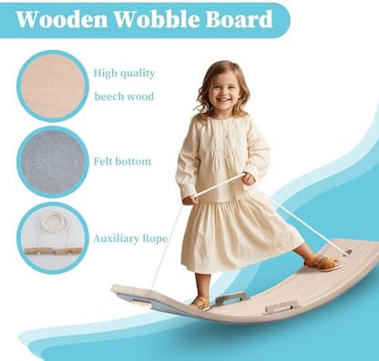 27 Inch Wooden Balance Board for Kids and Toddlers, Wobble Board with Rope