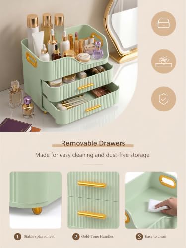 Booklov Large Makeup Organizer for Vanity, Bathroom Countertop, Green