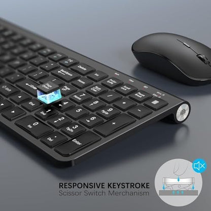 JOYACCESS Wireless Keyboard Mouse Combo, Ergonomic Wireless Keyboard with Adjustable Stand, Type-C Connector,and Waterproof Film Compatible with Win 7/8/10, MacBook Pro/Air, Laptop - Black