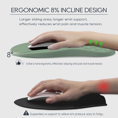 Ergonomic Mouse Pad Wrist Support,Green Mouse Pads with Wrist Rest，Non-Slip Pu Base Desktop Gaming Mousepad & Wrist Rests for Pain Relief, Computer, Office & Home