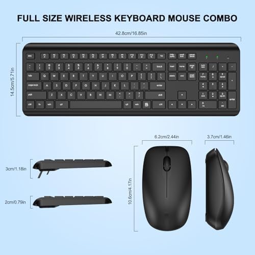Wireless Keyboard and Mouse Combo, Full-Size Silent Ergonomic Keyboard and Optical Mouse, Long Battery Life, 2.4GHz Lag-Free Cordless Mice Keyboard for Computer, Mac, Laptop, PC, Windows