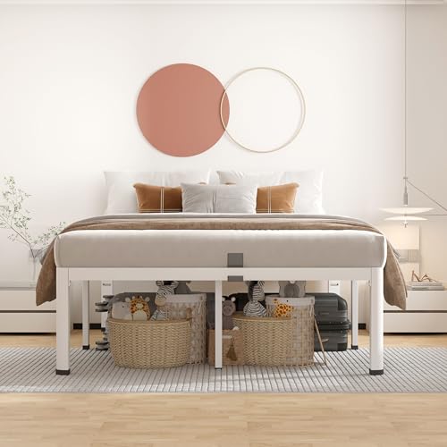 14 Inch Full Bed Frame Metal White with Rounded Corner Mattress Baffle