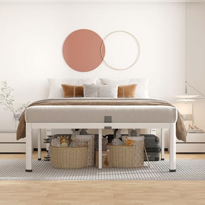 14 Inch Full Bed Frame Metal White with Rounded Corner Mattress Baffle