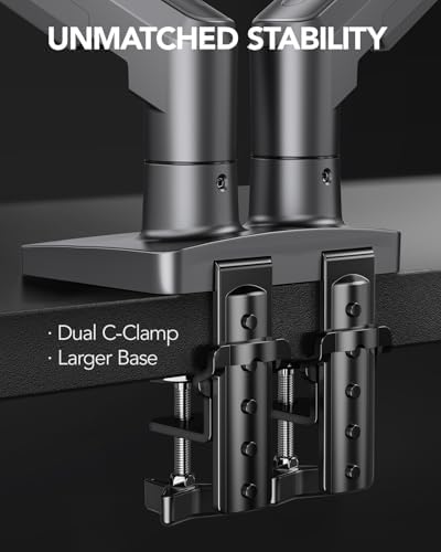 HUANUO Dual Monitor Stand, Fully Adjustable Monitor Desk Mount for 13–32″ Computer Screens, Full Motion VESA 75x75/100x100 with C-Clamp & Grommet Base, Each Arm Holds 4.4 to 19.8 lbs -Grey