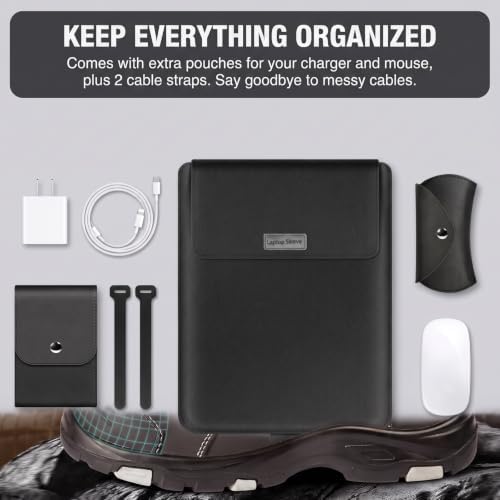 14 Inch Laptop Sleeve Case Leather Bag with Stand for Mac Book Pro