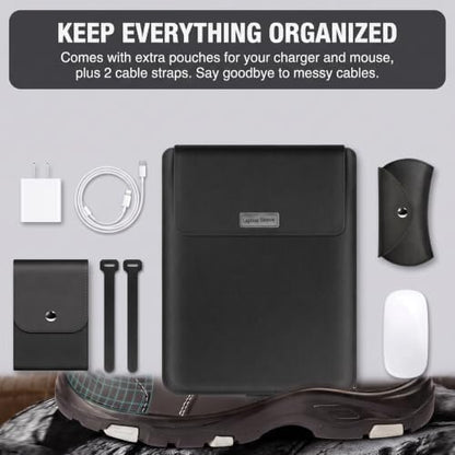 14 Inch Laptop Sleeve Case Leather Bag with Stand for Mac Book Pro