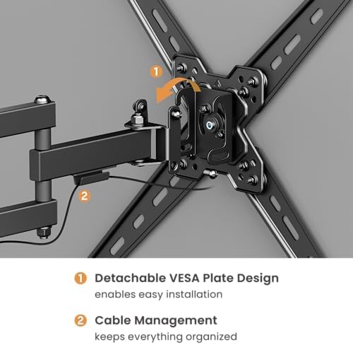 PL-443 Landscape to Portrait Vertical Rotation Full Motion TV Monitor Wall Mount Bracket Articulating Arms Swivel Tilt for Most 13" to 55" Flat Screen TV | Max VESA 400x400mm Up to 44lbs