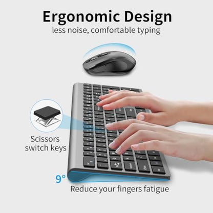 Wireless Keyboard and Mouse Combo, Slim Silent Full Size Computer Keyboard