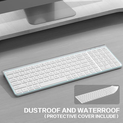 JOYACCESS Wireless Keyboard, Ergonomic,Dustproof,2.4G Slim and Compact Quiet Wireless Keyboard with Number Keypad for Windows, MacBook Pro/Air, Laptop, Desktop, PC-Sliver&White