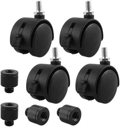 HOWDIA 4 Pcs M8×1.25 Thread (with 3/8 Adapter Nuts) 1.5" Swivel Caster Wheels with Brake, Light-Duty Casters Replacement for Carts/Small Furniture, Fits Metric M8 & Imperial 3/8, (30kg Total, 4-Pack)